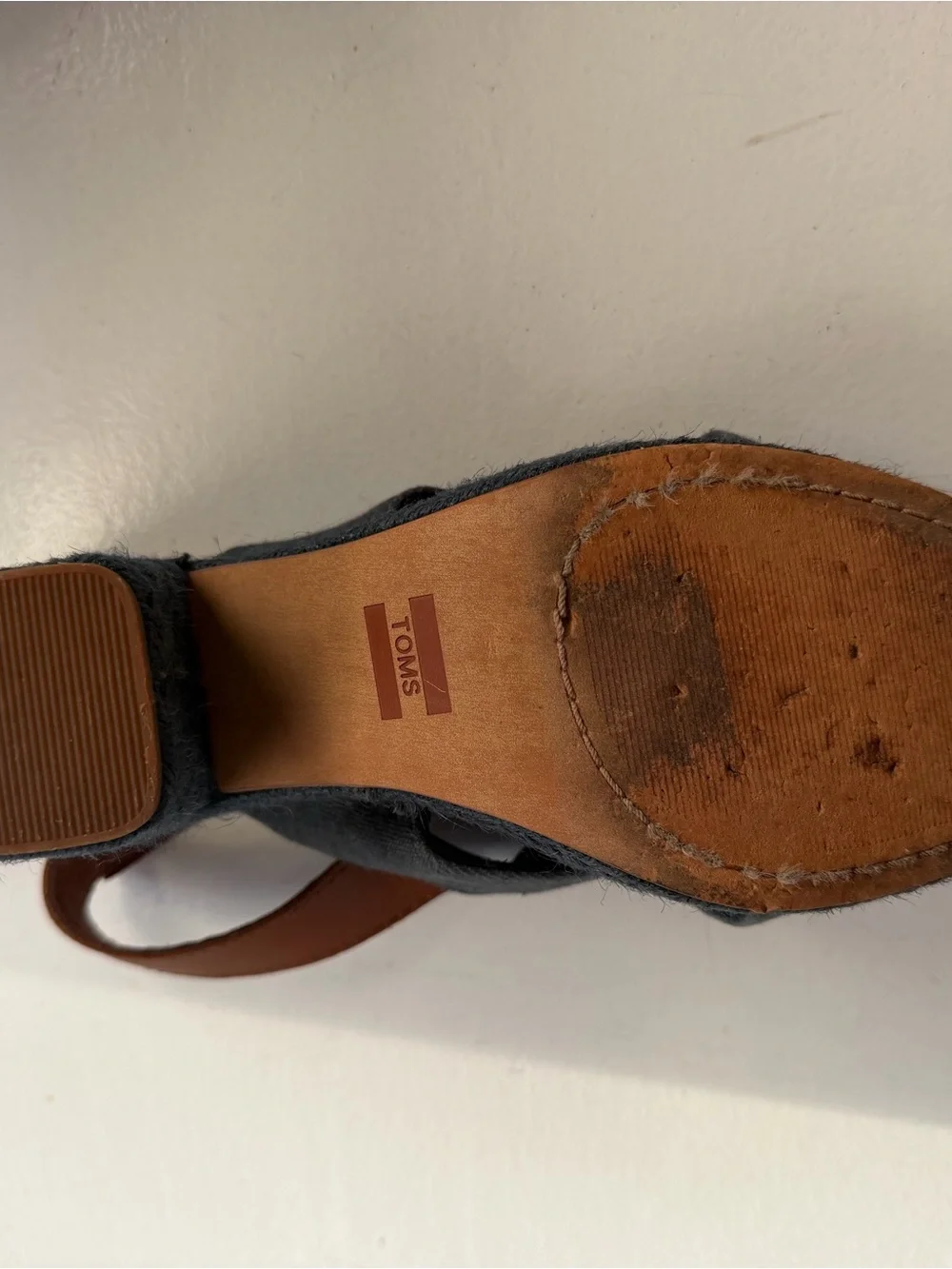 Toms navy and chestnut Woven Espadrille Platform Sandal with Brown Ankle Strap